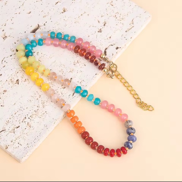 Colorful Rainbow Stone Beaded Choker Necklace 
Adjustable - Picture 8 of 12